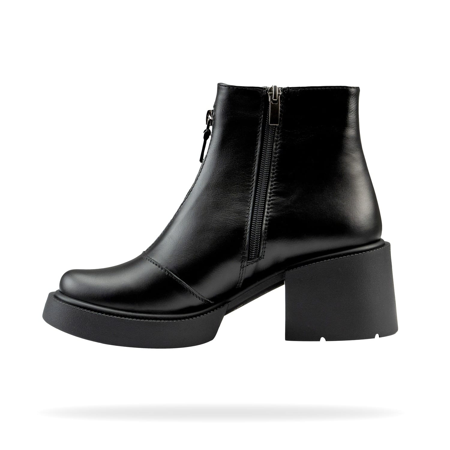 Черевики Моллі – чорна шкіра, вигляд зліва Жіночі черевики Моллі — внутрішній бік з блискавкою, чорна шкіра