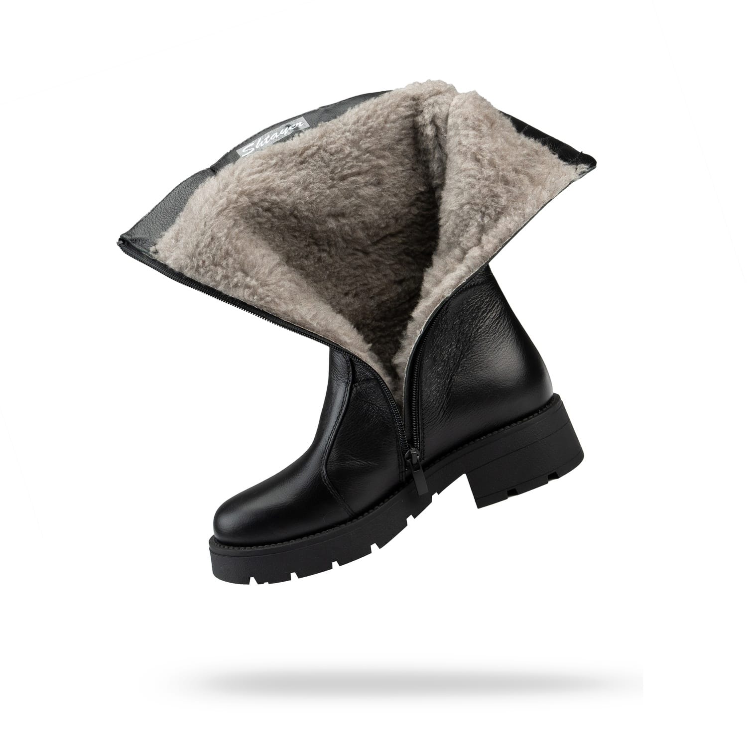 Жіночі чоботи Марія — відкритий вигляд з утепленням, чорна шкіра