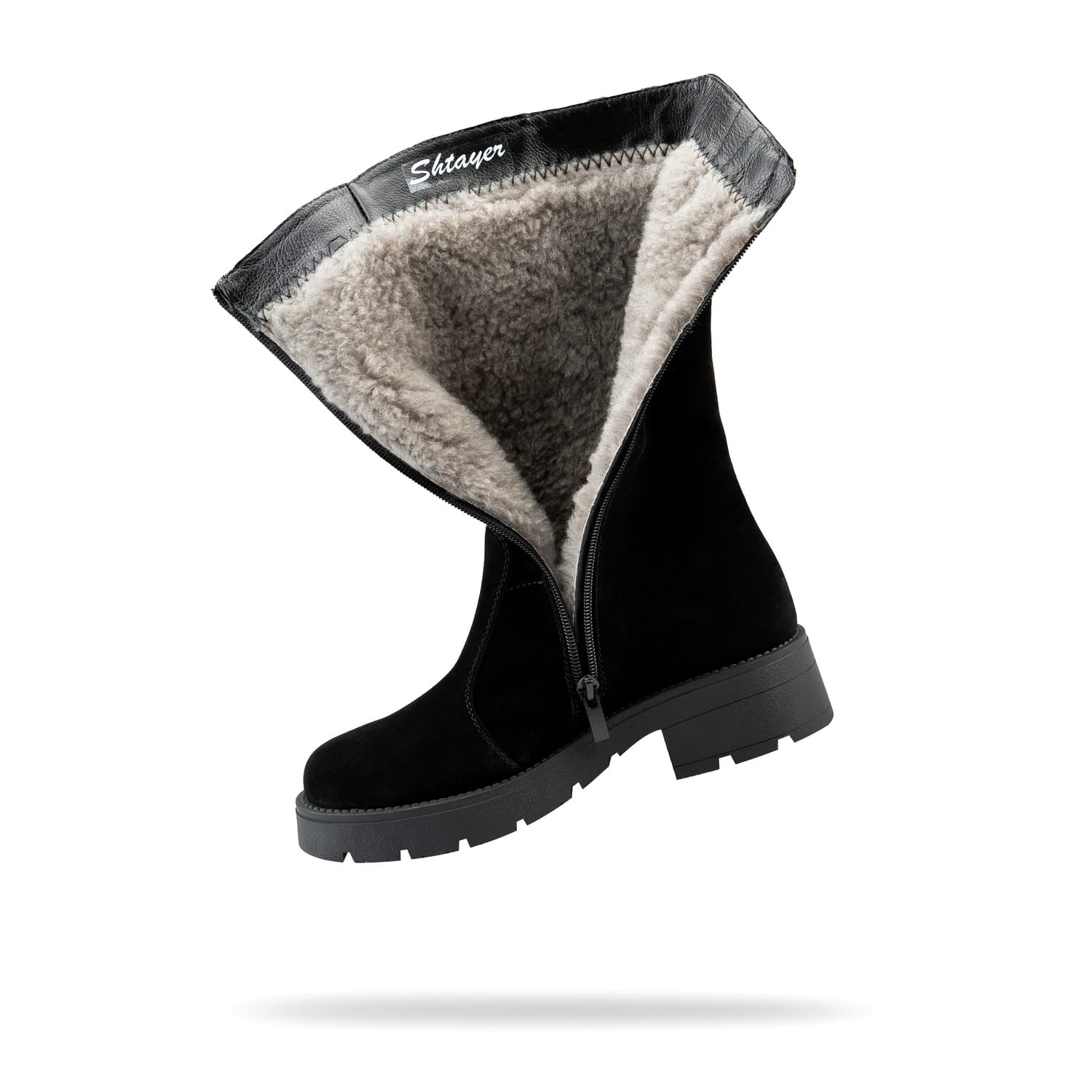 Жіночі чоботи Марія — відкритий вигляд з утепленням, чорний замш