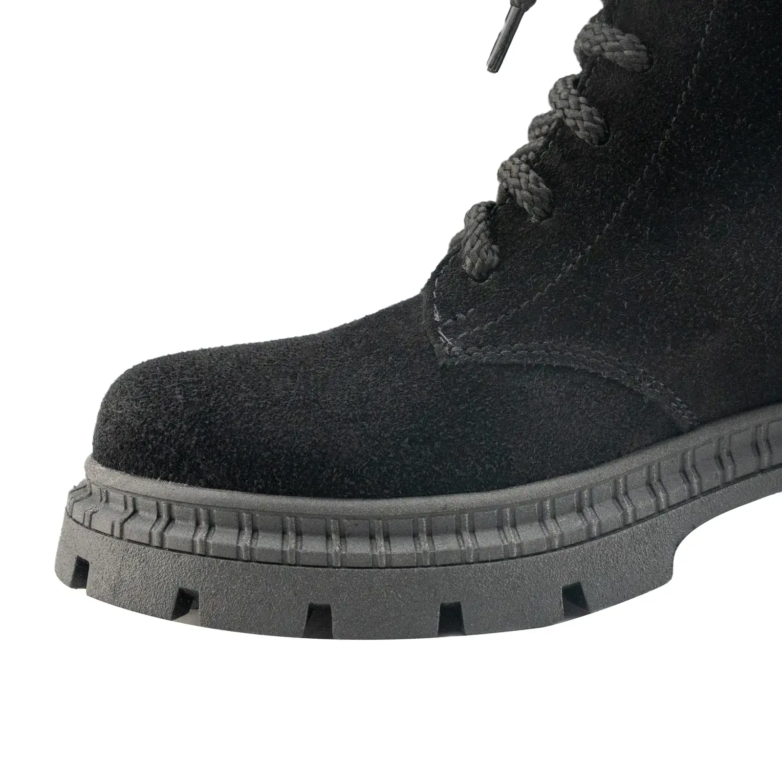 Крупний план текстури чорної замші та шнурівки на черевиках Shtayer Бета