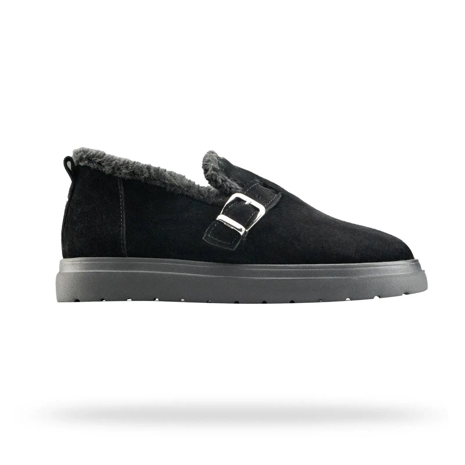 Жіночі замшеві утеплені лофери з пряжкою Shtayer Санса в чорному кольорі, вид справа